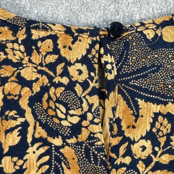 Vintage Villager Navy and Gold Blouse Women's Small Shoulder Pads Leaf Pattern - Picture 8 of 8